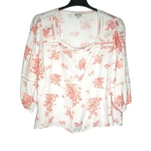 Wonderly red and white boho square neck floral plus size top.